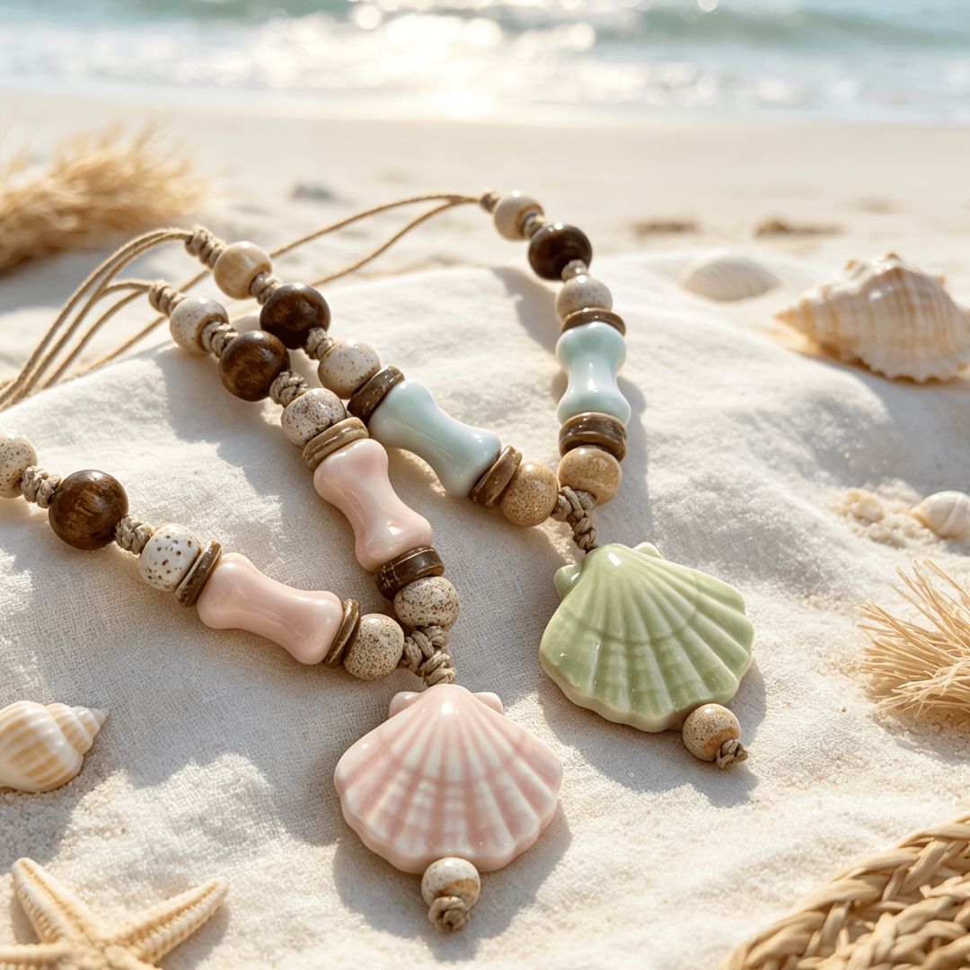 Bohemian Beach Style Ceramic Scallop Weave Necklace